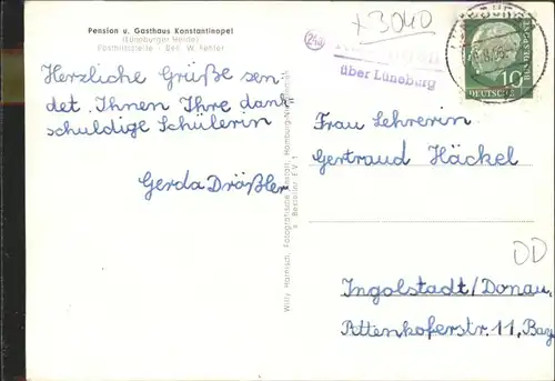 Rehlingen Lueneburg [Stempelabschlag] Pension Gasthaus W Fehler Fischteichen x