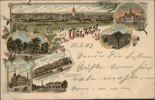 Uelzen Lueneburger Heide Uelzen Bahnhof Post Fischerhof Rathaus Schule Litho x / Uelzen /Uelzen LKR