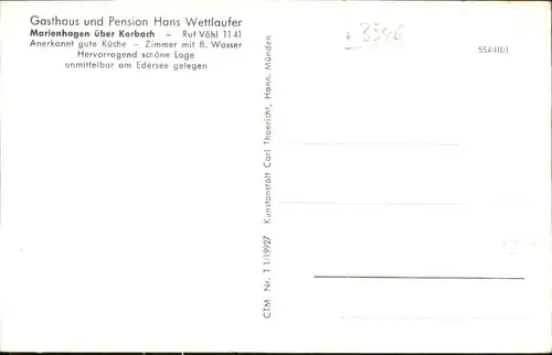 Marienhagen Korbach Gasthaus Pension Wettlaufer Edersee Reh *