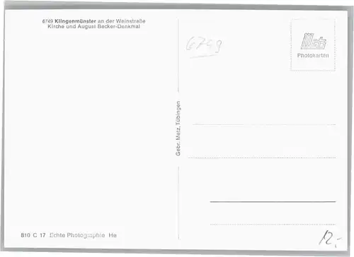 Klingenmuenster August Becker Denkmal  *