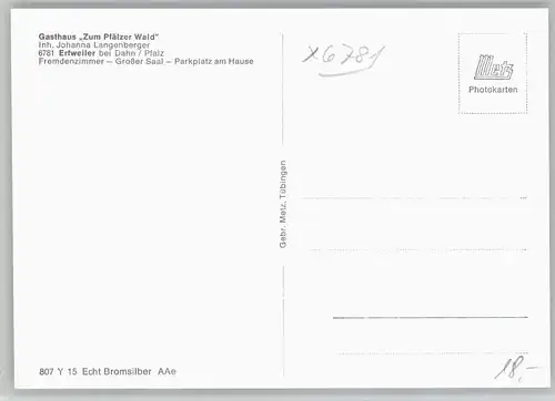 Erfweiler Pfalz Erfweiler Gasthaus zum Pfaelzer Wald Gastraum Saal * / Erfweiler /Suedwestpfalz LKR