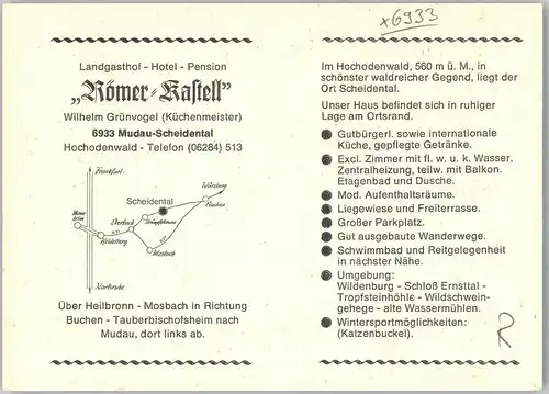 Scheidental Gasthof Roemer-Kastell Faltwerbekarte *