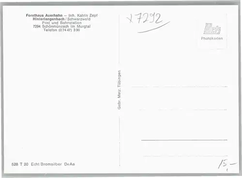 Hinterlangenbach Baiersbronn Forsthaus Auerhahn *