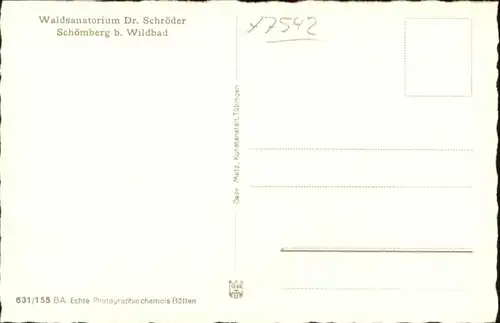 Schoemberg Schwarzwald Sanatorium Dr Schroeder *