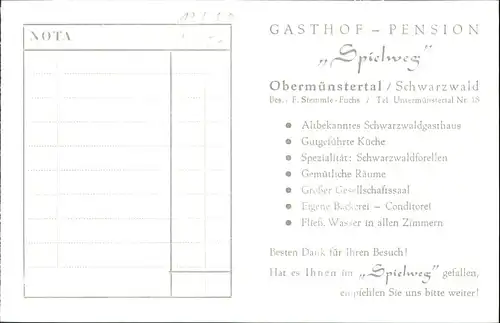 Obermuenstertal Schwarzwald Gasthof Pension Spielweg *