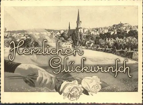 Burgstaedt Sachsen [handschriftlich] Glueckwunsch Rosen