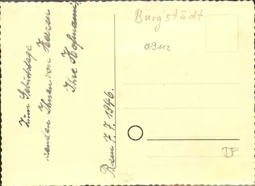 Burgstaedt Sachsen [handschriftlich] Glueckwunsch Rosen