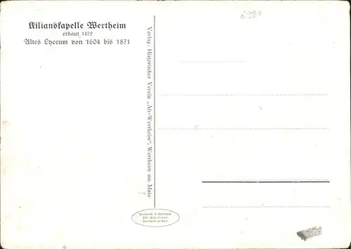 Wertheim Main Kilianskapelle Kat. Wertheim