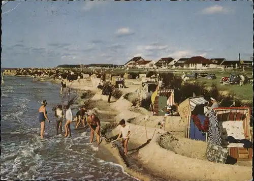 Sahlenburg Nordseeheilbad Strandkoerbe Strand  Kat. Cuxhaven