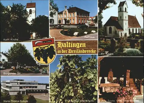 Haltingen Haltingen Kirche Rathaus Burgunderstrasse Hans Thoma Schule Weinpresse * / Weil am Rhein /Loerrach LKR