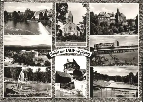 Lauf Pegnitz Lauf Pegnitz Kirche Kreiskrankenhaus Schwimmbad Kaiser Wenzel Burg Judenturm * / Lauf (Pegnitz) /Nuernberger Land LKR