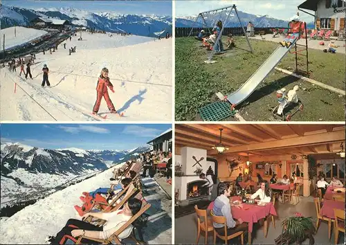 Lenk Simmental Gasthaus Buehlberg Werbung Skifahrer Kinder Kat. Lenk Simmental