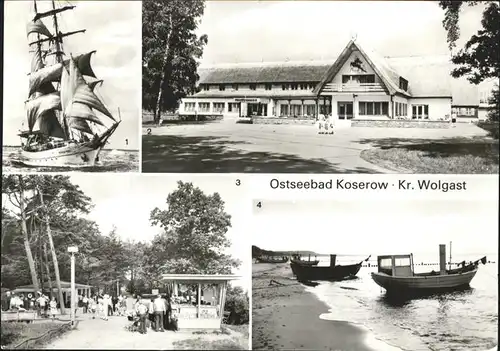 Koserow Ostseebad Segelschulschiff "Wilhelm Pieck" Forstferienobjekt Damerow Strandweg Fischerboote Kat. Koserow