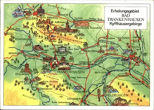 Bad Frankenhausen Erholungsgebiet Kyffhaeusergebirge Landkarte Goldene Aue Kat. Bad Frankenhausen