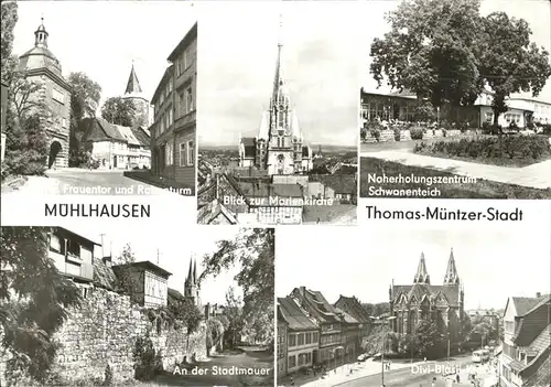 Muehlhausen Thueringen Schwanenteich Stadtmauer Rabenturm Kat. Muehlhausen Thueringen