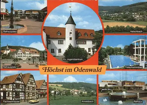 Hoechst Odenwald Freibad Rathaus Fachwerk ev.Jugendzentrum Kat. Hoechst i. Odw.