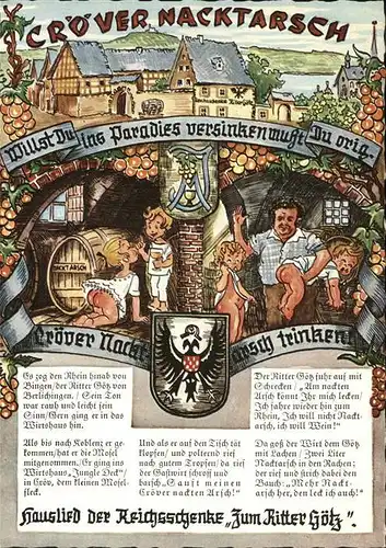 Kroev Mosel Kroever Nacktarsch Hauslied Schenke Zum Ritter Goetz / Kroev /Bernkastel-Wittlich LKR