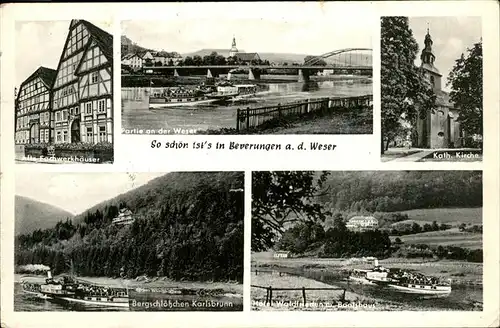 Beverungen Bootshaus Dampfschiff Kath. Kirche Fachwerkhaeuser Bergschloesschen Karlsbrunn Kat. Beverungen