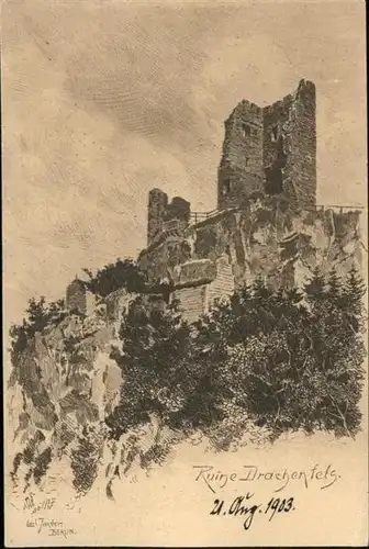 Drachenfels Ruine Drachenfels Kuenstler L. Zander *