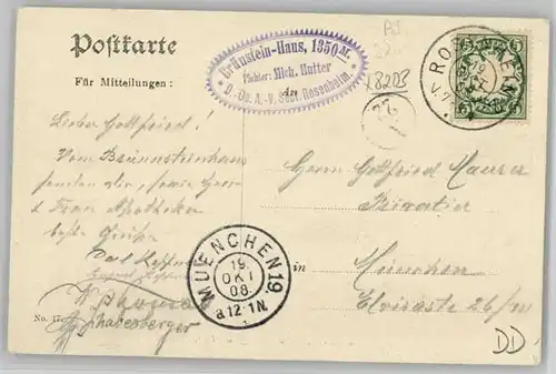 Rosenheim [Stempelabschlag] Unterkunftshaus Bruenstein x 1908