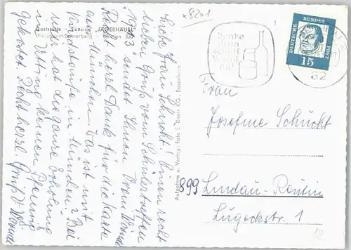 Rosenheim Oberbayern [Stempelabschlag] Gaststaette Jaegerhaeusl x 1963