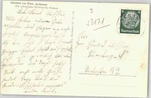 Jachenau Gasthof Post x 1937