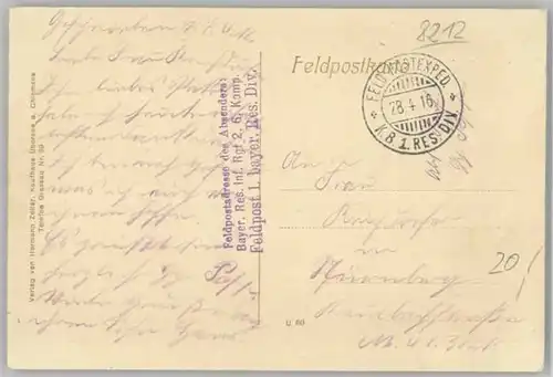 uebersee KuenstlerJakob Wirth Feldpost  x 1916