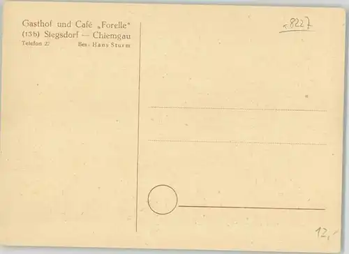 Siegsdorf Siegsdorf Gasthof Cafe Forelle ungelaufen ca. 1920 / Siegsdorf /Traunstein LKR