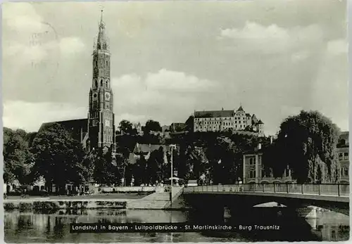 Landshut Isar Luitpoldbruecke St. Martins Kirche  x 1964