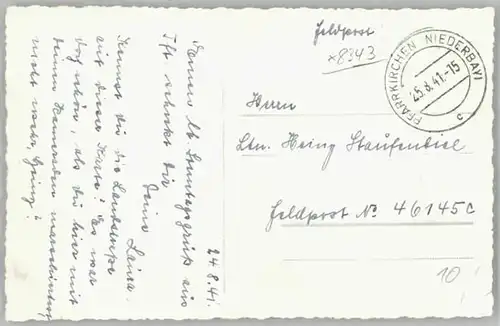 Pfarrkirchen Niederbayern [Stempelabschlag] Feldpost x 1941