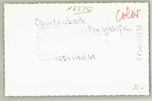 Obertrubach Pension Wahlfahrt * 1968