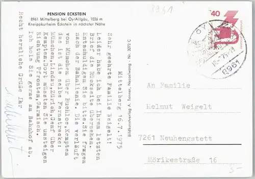 Mittelberg Oy Pension Eckstein x 1975