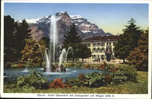 Glarus GL Hotel Glarnerhof Volksgarten Springbrunnen  / Glarus /Bz. Glarus