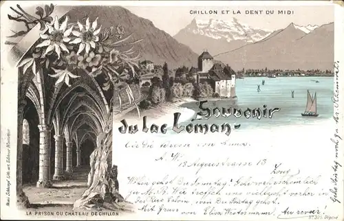 Chateau Chillon Lac Leman Dent du Midi Schiff  / Montreux /Bz. Vevey