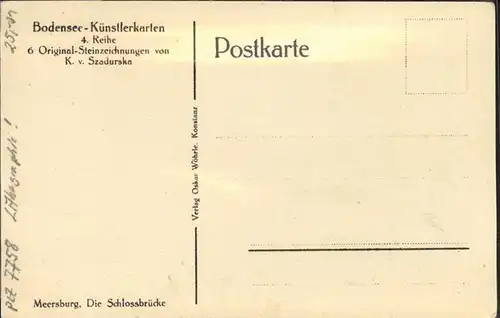 Meersburg Bodensee Bodensee Kuenstlerkarte Steinzeichnungen K. v. Szadurska Schlossbruecke / Meersburg /Bodenseekreis LKR
