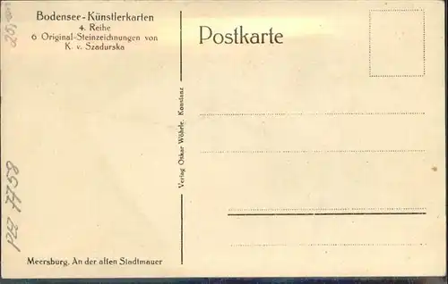 Meersburg Bodensee Kuenstlerkarte alte Stadtmauer K. Szadurska / Meersburg /Bodenseekreis LKR