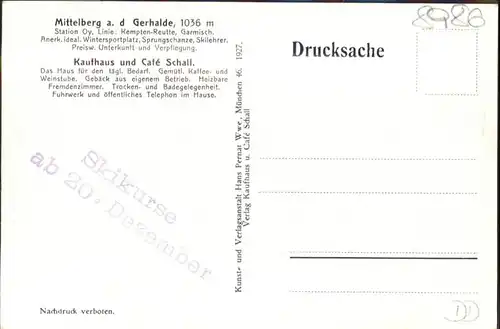 Mittelberg Oy Kaufhaus Cafe Schall Hoehenluftkurort Gerhalde / Oy-Mittelberg /Oberallgaeu LKR