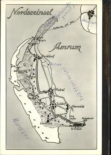 Amrum Landkarte / Nebel /Nordfriesland LKR