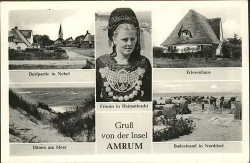 Amrum Friesenhaus Duenen Badestrand Friesin in Tracht / Nebel /Nordfriesland LKR