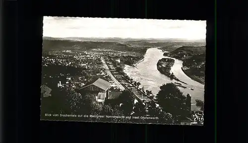 Drachenfels Rheininsel Insel Grafenwerth / Koenigswinter /Rhein-Sieg-Kreis LKR