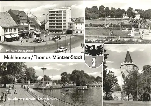 Muehlhausen Thueringen Schwimmbad Rabenturm Naherholungsheim Schwanenteich Wilhelm Pieck Platz  / Muehlhausen Thueringen /Unstrut-Hainich-Kreis LKR