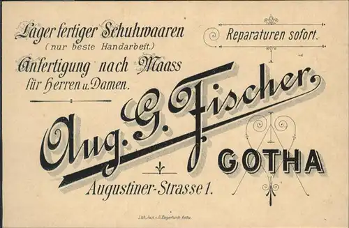 Gotha Thueringen Schuhwaren August G Fischer / Gotha /Gotha LKR