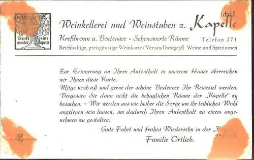 Kressbronn Bodensee Weinkellerei Kapellenstube / Kressbronn am Bodensee /Bodenseekreis LKR