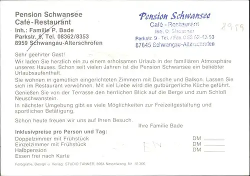 Schwangau Pension Schwansee / Schwangau /Ostallgaeu LKR