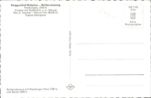 Balderschwang Berggasthof Hubertus / Balderschwang /Oberallgaeu LKR