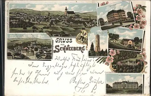 Schneeberg Erzgebirge Seminar Schule Keilberg Turm Gleesberg Litho x