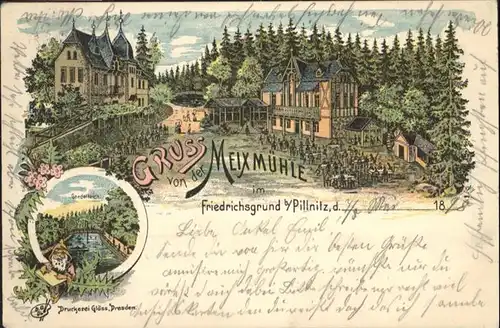 Pillnitz Friedrichsgrund Meixmuehle Zwerg Gondelteich Litho x