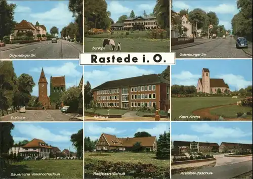 Rastede Oldeburgerstrasse Schloss Kirche Baeuerliche Volkshochschule Rathaus  Raiffeisen Schule *