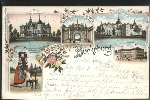 Bueckeburg Schloss Palais Tracht Kaserne Litho x