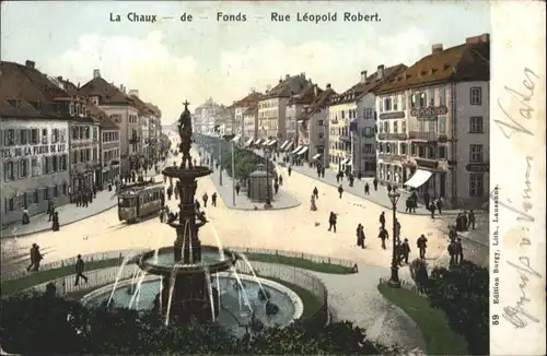 La Chaux-de-Fonds Rue Leopold Robert Brunnen Strassenbahn x